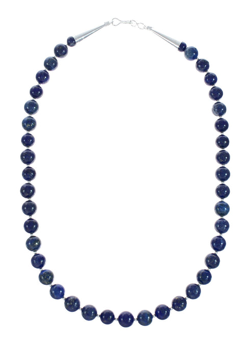 Navajo Sterling Silver And Lapis Bead Pendant Necklace Set X10689